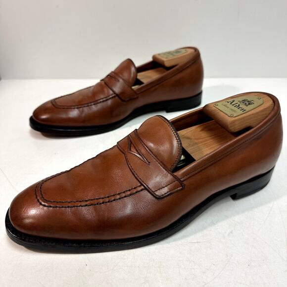 FULLY RESOLED Alden 3556 Plaza Penny Loafer Burnished Dark Tan Calfskin USA 10 D - Picture 6 of 13